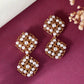 VOJ Gold-Polished Pearl And Gold Stone Drop Stud Earrings - Swadesiicart