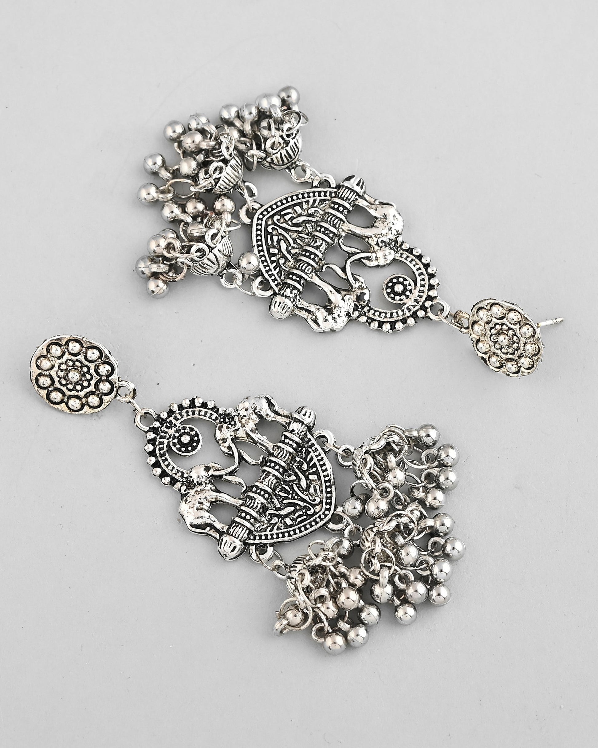 VOJ Silver-Plated Elephant Oxidized Contemporary Drop Earrings - Swadesiicart