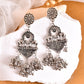 VOJ Silver-Plated Elephant Oxidized Contemporary Drop Earrings - Swadesiicart