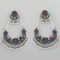 VOJ Silver-Plated multi Colour Flower Oxidized Shaped Drop Earrings - Swadesiicart