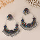 VOJ Silver-Plated multi Colour Flower Oxidized Shaped Drop Earrings - Swadesiicart