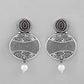 VOJ Rhodium-Plated Oxidized Contemporary With Pearl Earrings - Swadesiicart