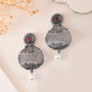 VOJ Rhodium-Plated Oxidized Contemporary With Pearl Earrings - Swadesiicart