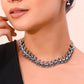 VOJ Rhodium-Plated Deer Oxidized Contemporary Choker With Earrings Set - Swadesiicart