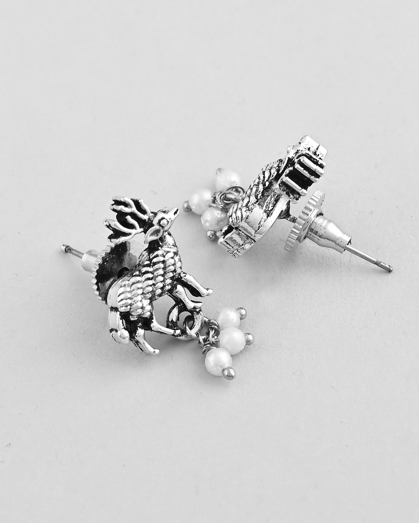 VOJ Rhodium-Plated Deer Oxidized Contemporary Choker With Earrings Set - Swadesiicart