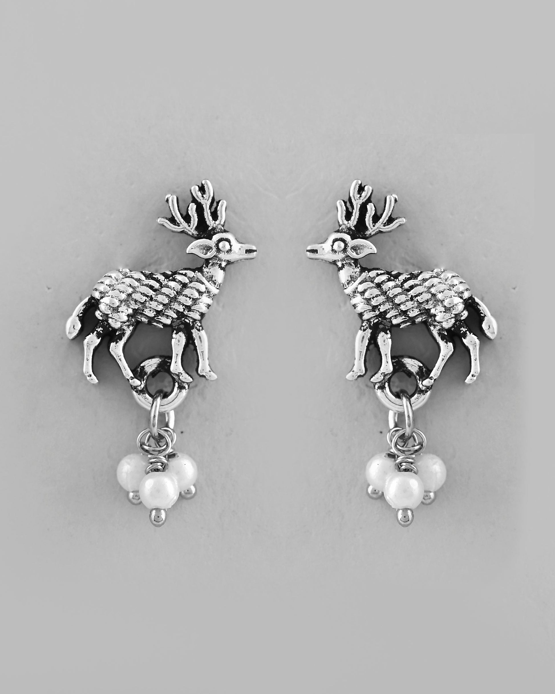 VOJ Rhodium-Plated Deer Oxidized Contemporary Choker With Earrings Set - Swadesiicart
