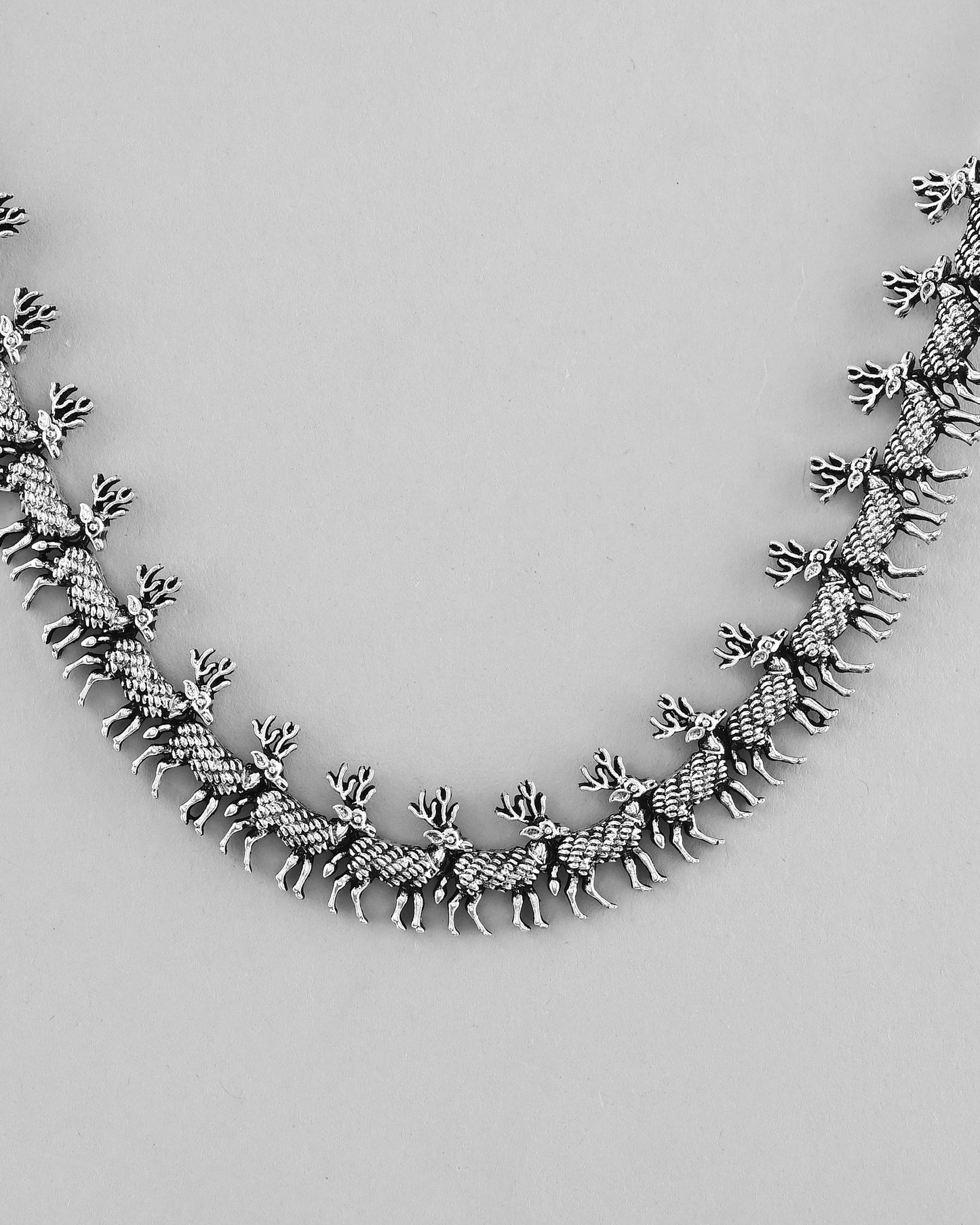 VOJ Rhodium-Plated Deer Oxidized Contemporary Choker With Earrings Set - Swadesiicart