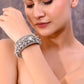VOJ Silver-Plated Ghungroo Studded Oxidized Cuff Bracelet - Swadesiicart
