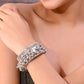 VOJ Silver-Plated Ghungroo Studded Oxidized Cuff Bracelet - Swadesiicart