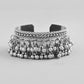 VOJ Silver-Plated Ghungroo Studded Oxidized Cuff Bracelet - Swadesiicart