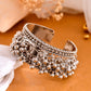 VOJ Silver-Plated Ghungroo Studded Oxidized Cuff Bracelet - Swadesiicart