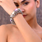 VOJ Silver-Plated Multi Colour Stone Studded Oxidized Cuff Bracelet - Swadesiicart