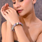 VOJ Silver-Plated Multi Colour Stone And Ghungroo Studded Oxidized Cuff Bracelet - Swadesiicart
