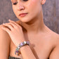 VOJ Silver-Plated Multi Colour Stone And Ghungroo Studded Oxidized Cuff Bracelet - Swadesiicart