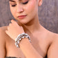 VOJ Silver-Plated Pearl And Ghungroo Studded Oxidized Cuff Bracelet - Swadesiicart