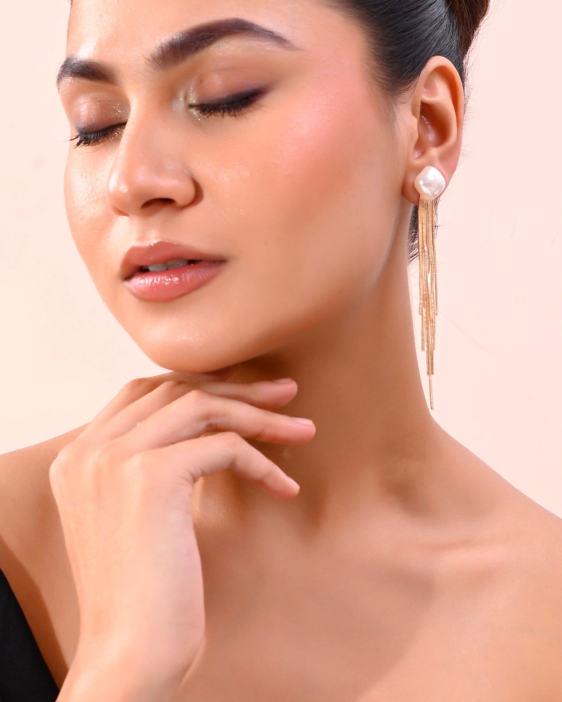 VOJ Gold-Polished Handcrafted Pearl Studded Classic Drop Earrings - Swadesiicart