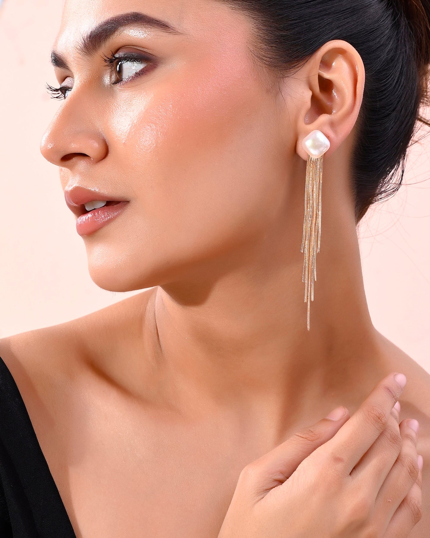 VOJ Gold-Polished Handcrafted Pearl Studded Classic Drop Earrings - Swadesiicart