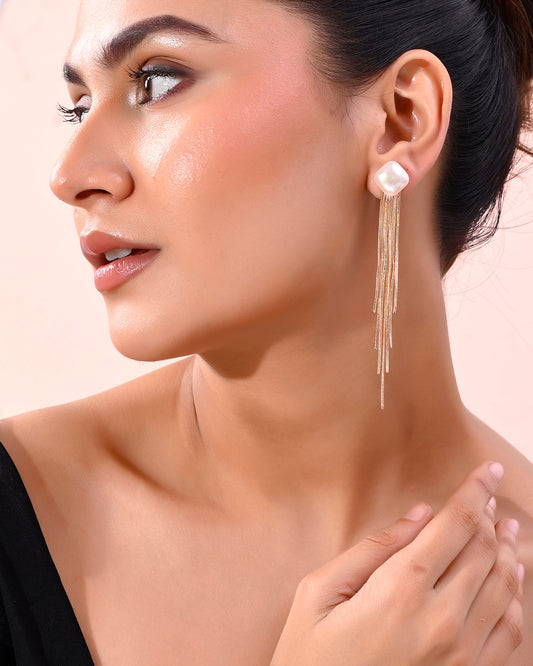 VOJ Gold-Polished Handcrafted Pearl Studded Classic Drop Earrings - Swadesiicart