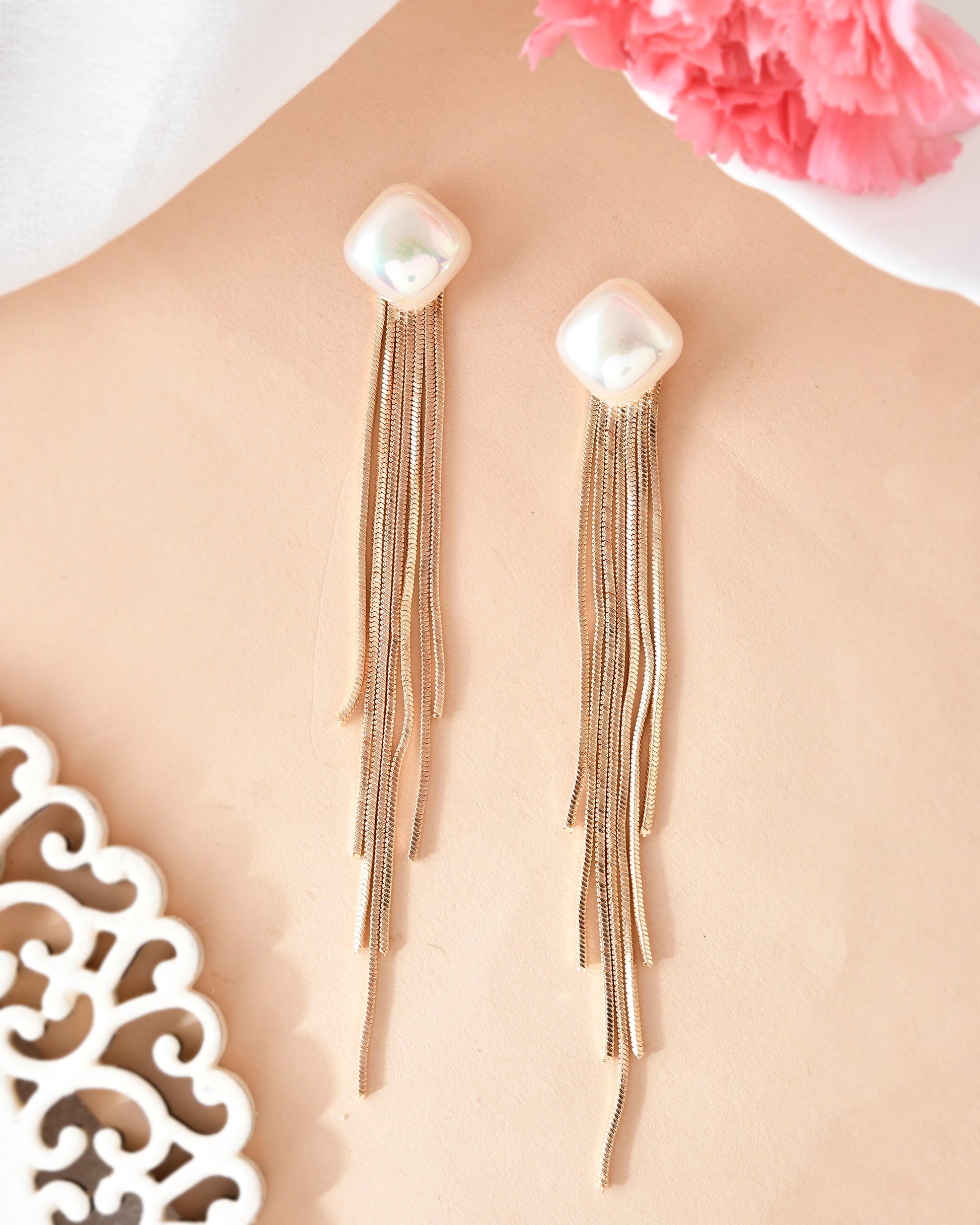 VOJ Gold-Polished Handcrafted Pearl Studded Classic Drop Earrings - Swadesiicart