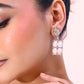 VOJ Rose Gold-Polished Stone Studded Rectangular Drop Earrings - Swadesiicart