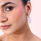 VOJ Rose Gold-Polished Stone Studded Rectangular Drop Earrings - Swadesiicart