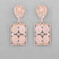 VOJ Rose Gold-Polished Stone Studded Rectangular Drop Earrings - Swadesiicart