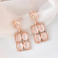 VOJ Rose Gold-Polished Stone Studded Rectangular Drop Earrings - Swadesiicart