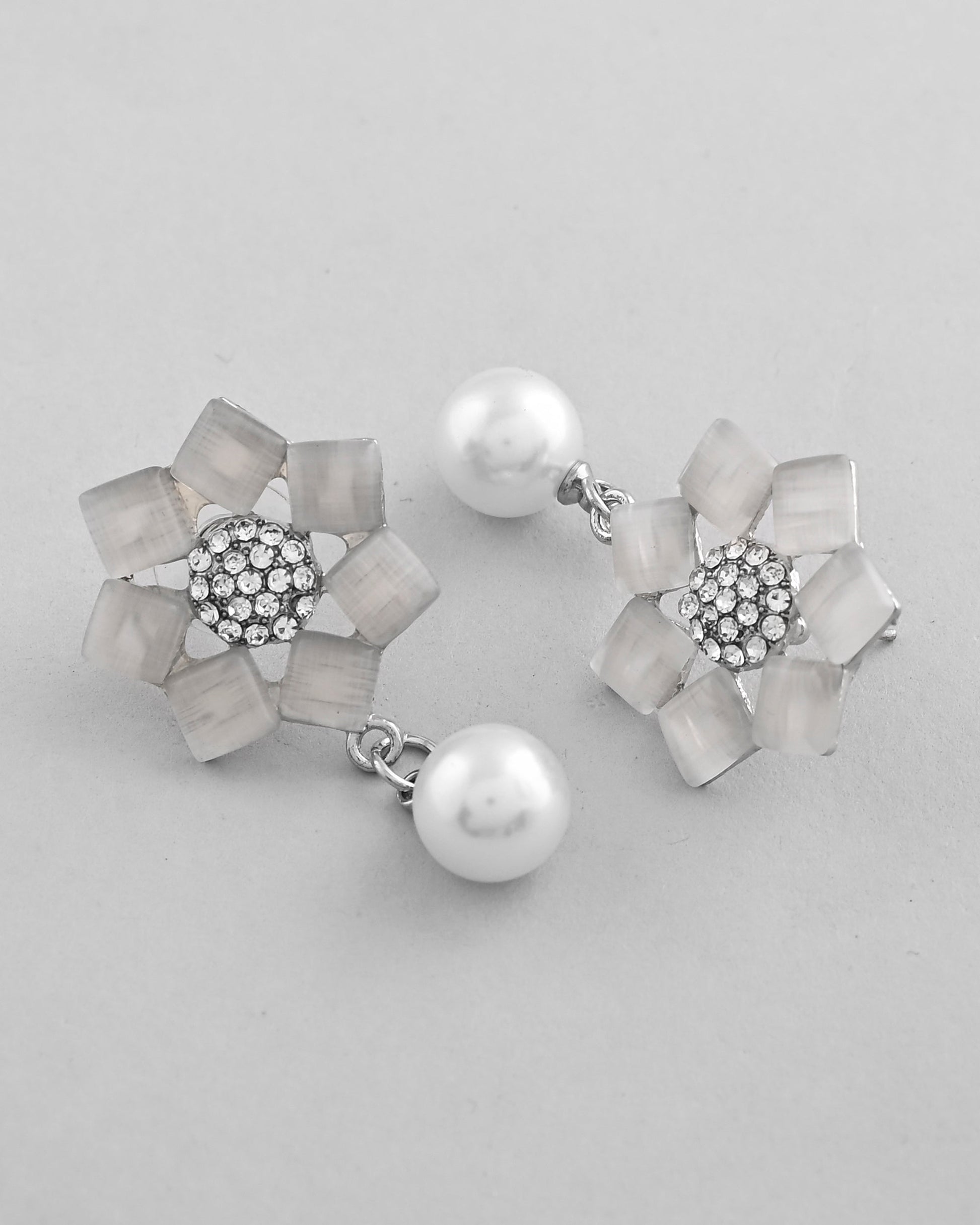 VOJ Silver Plated Floral Stone Studded Earrings - Swadesiicart