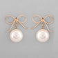 VOJ Gold-Polished Pearl & Bow Shaped Classic Drop Earrings - Swadesiicart