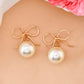 VOJ Gold-Polished Pearl & Bow Shaped Classic Drop Earrings - Swadesiicart