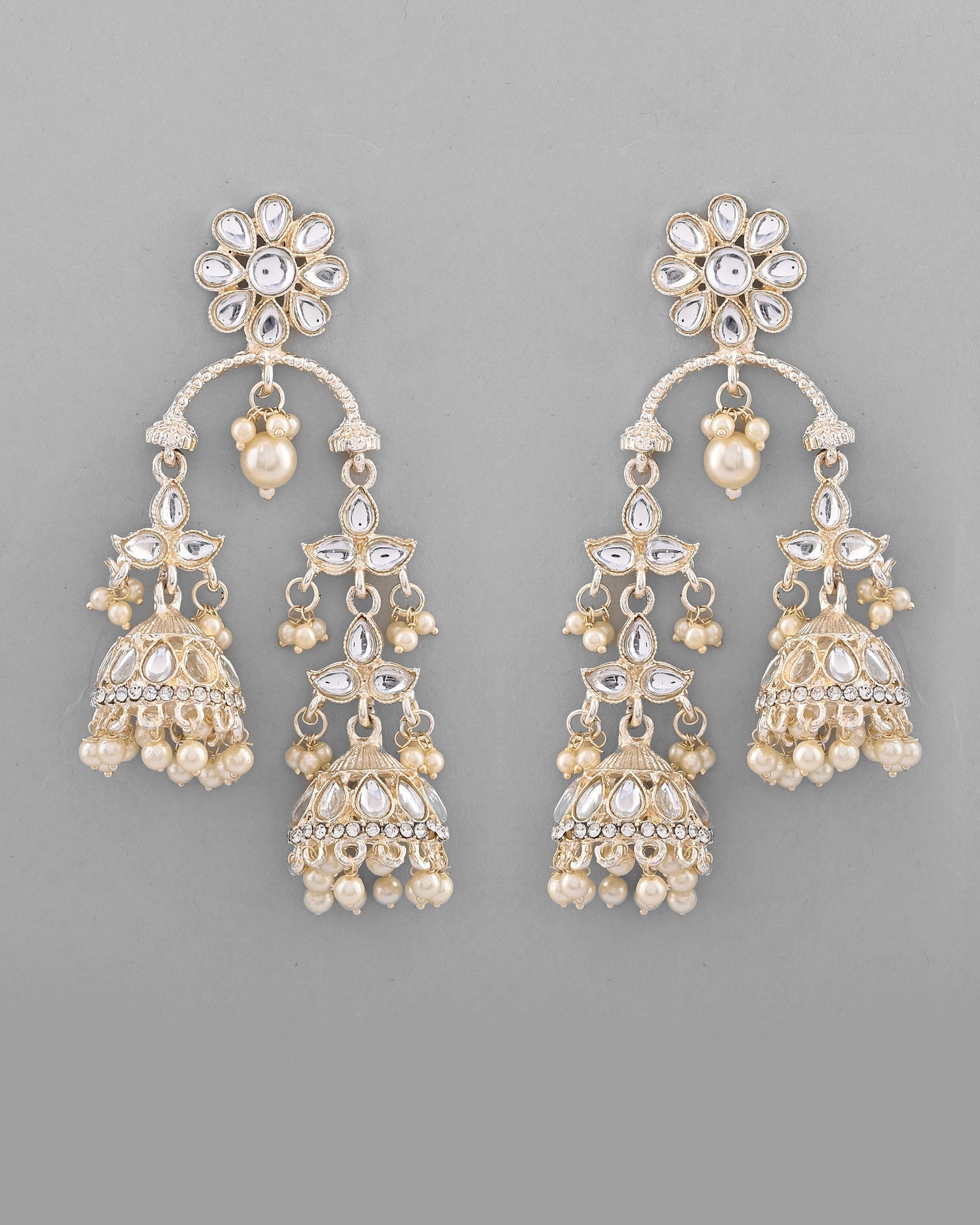 VOJ Gold-Polished Kundan Contemporary Up & Down Jhumka Earrings - Swadesiicart