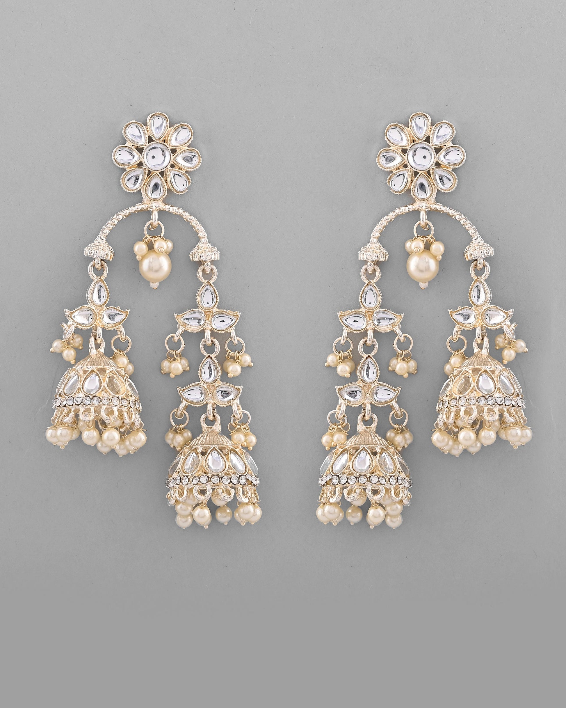 VOJ Gold-Polished Kundan Contemporary Up & Down Jhumka Earrings - Swadesiicart