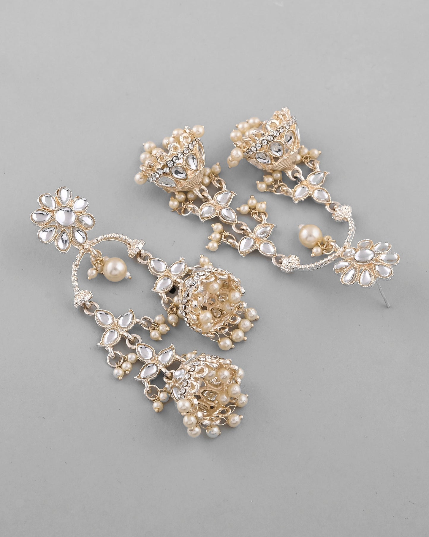 VOJ Gold-Polished Kundan Contemporary Up & Down Jhumka Earrings - Swadesiicart