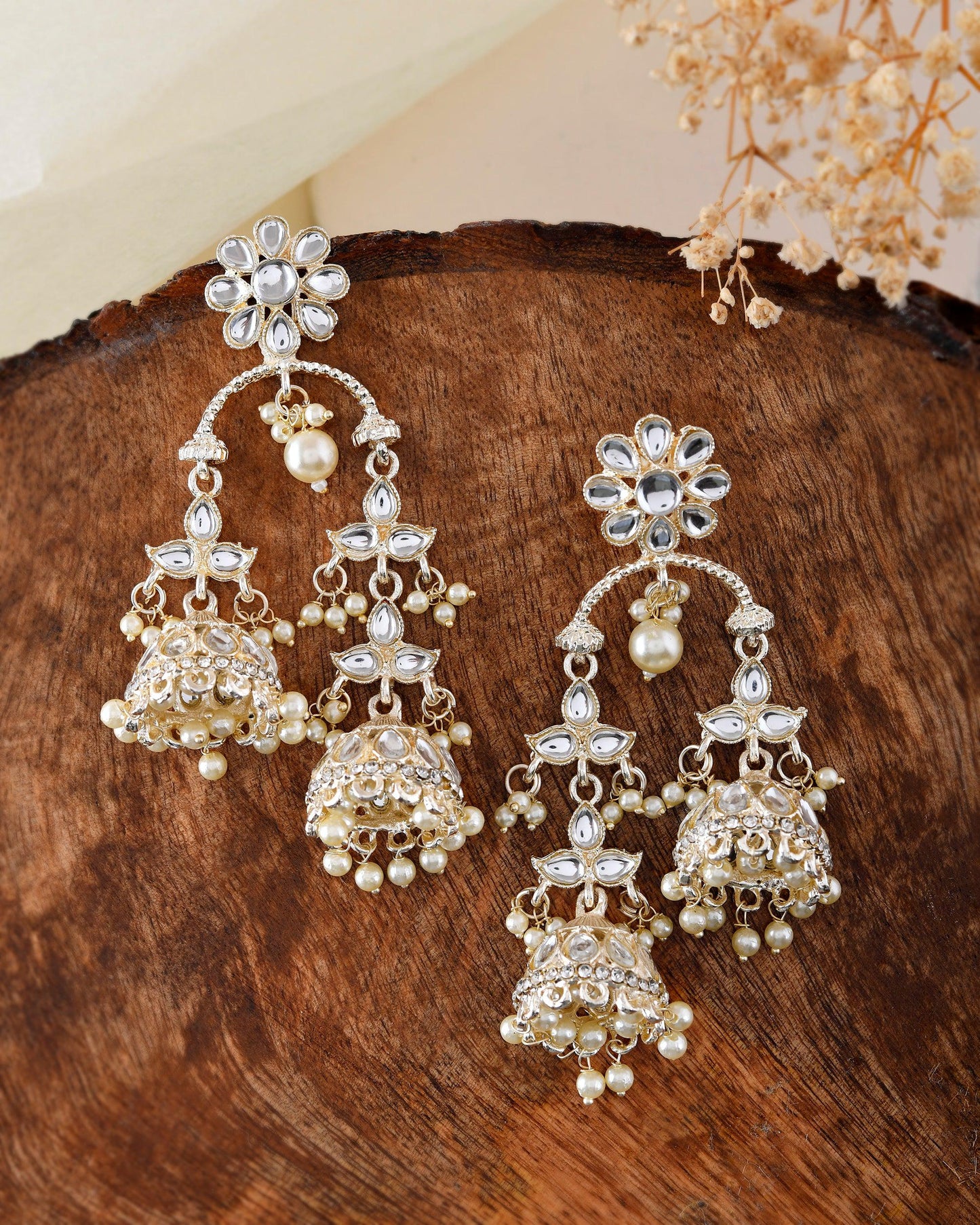 VOJ Gold-Polished Kundan Contemporary Up & Down Jhumka Earrings - Swadesiicart