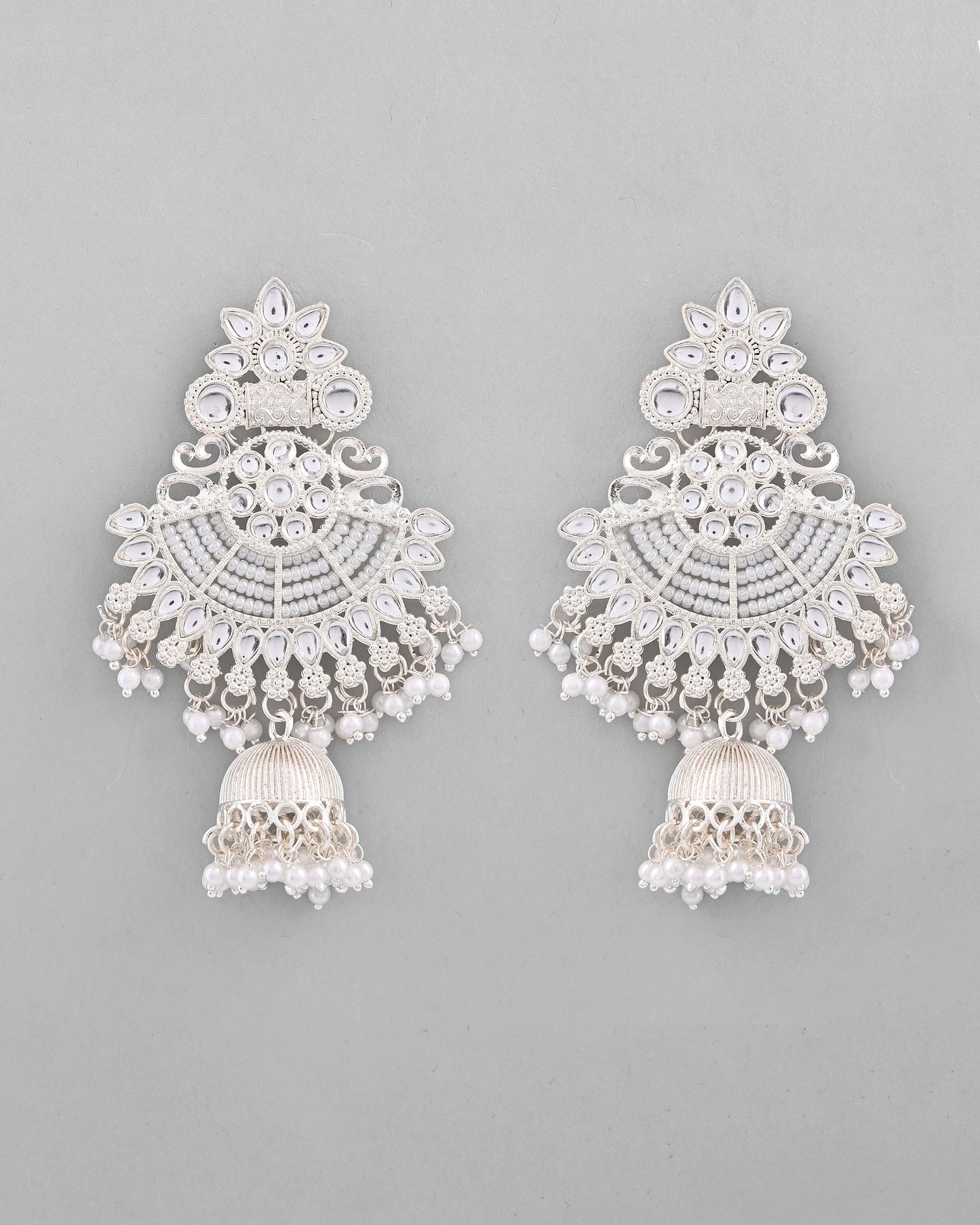VOJ Silver plated Kundan Contemporary Jhumka Earrings - Swadesiicart