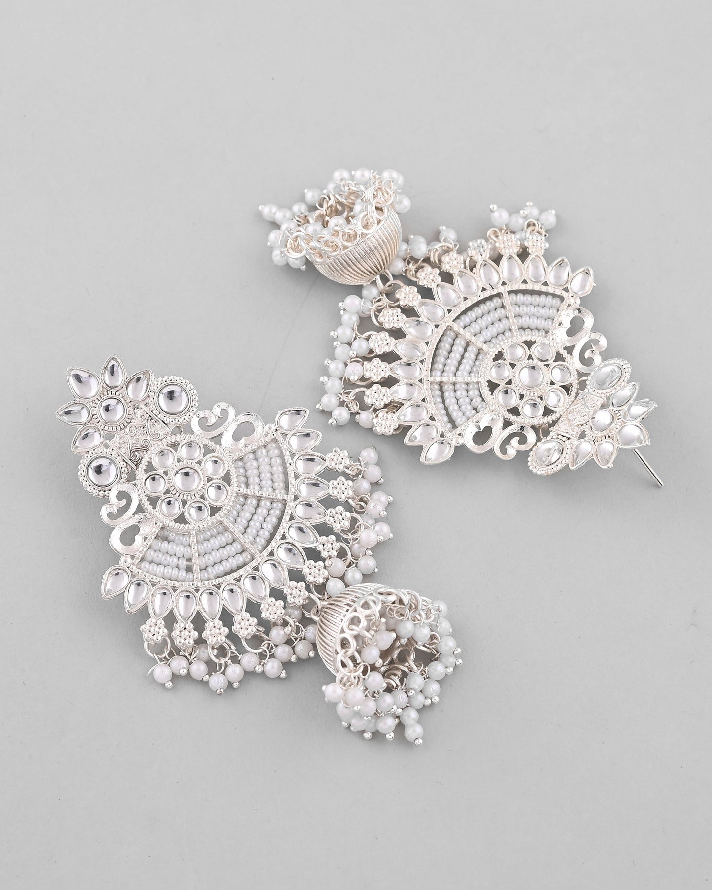 VOJ Silver plated Kundan Contemporary Jhumka Earrings - Swadesiicart