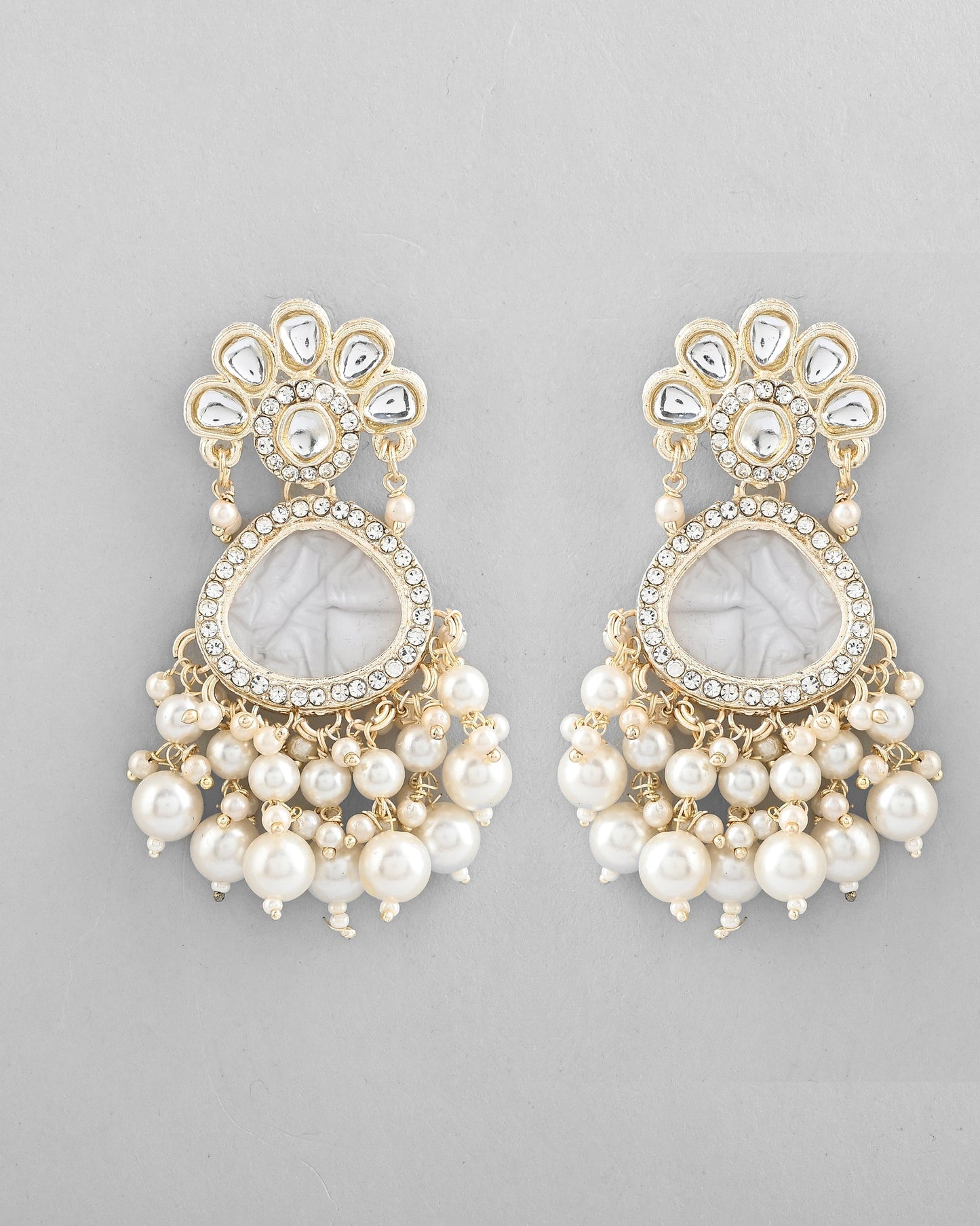 VOJ Gold-Toned Kundan Studded Contemporary Oxidised Drop Earrings - Swadesiicart