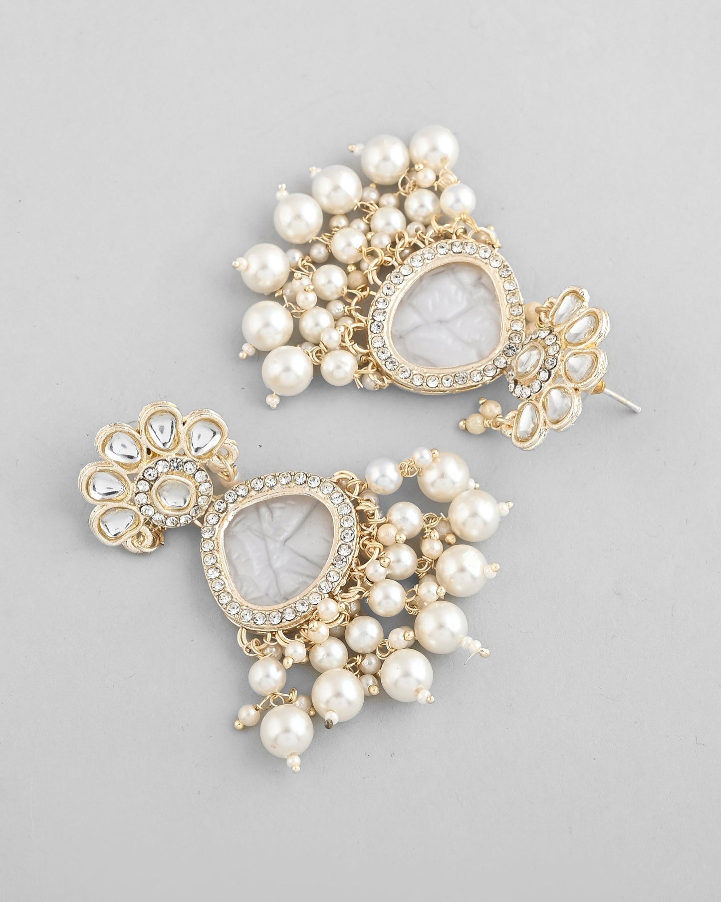 VOJ Gold-Toned Kundan Studded Contemporary Oxidised Drop Earrings - Swadesiicart