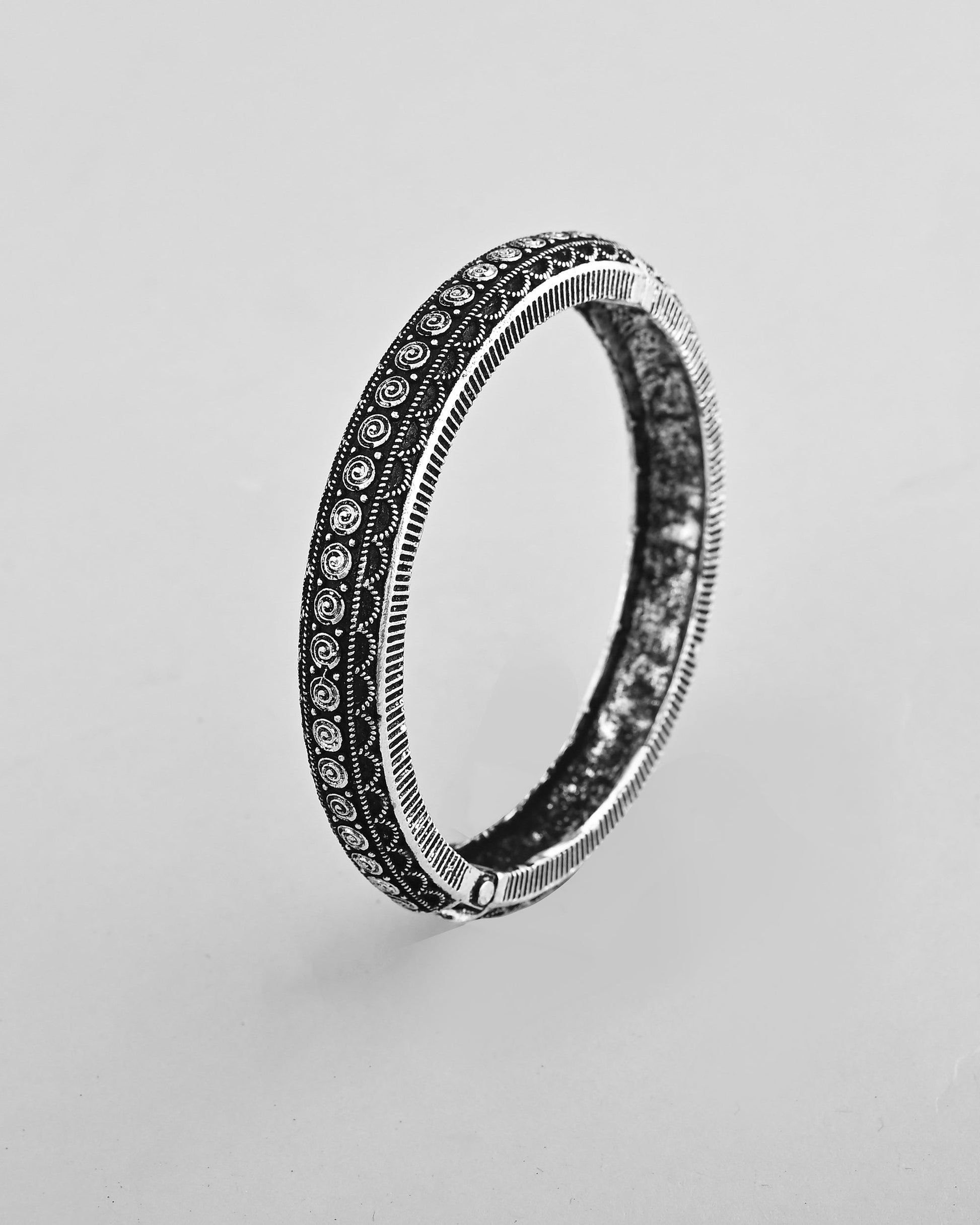 VOJ Rhodium-Plated Contemporay Oxidized Cuff Bracelet - Swadesiicart