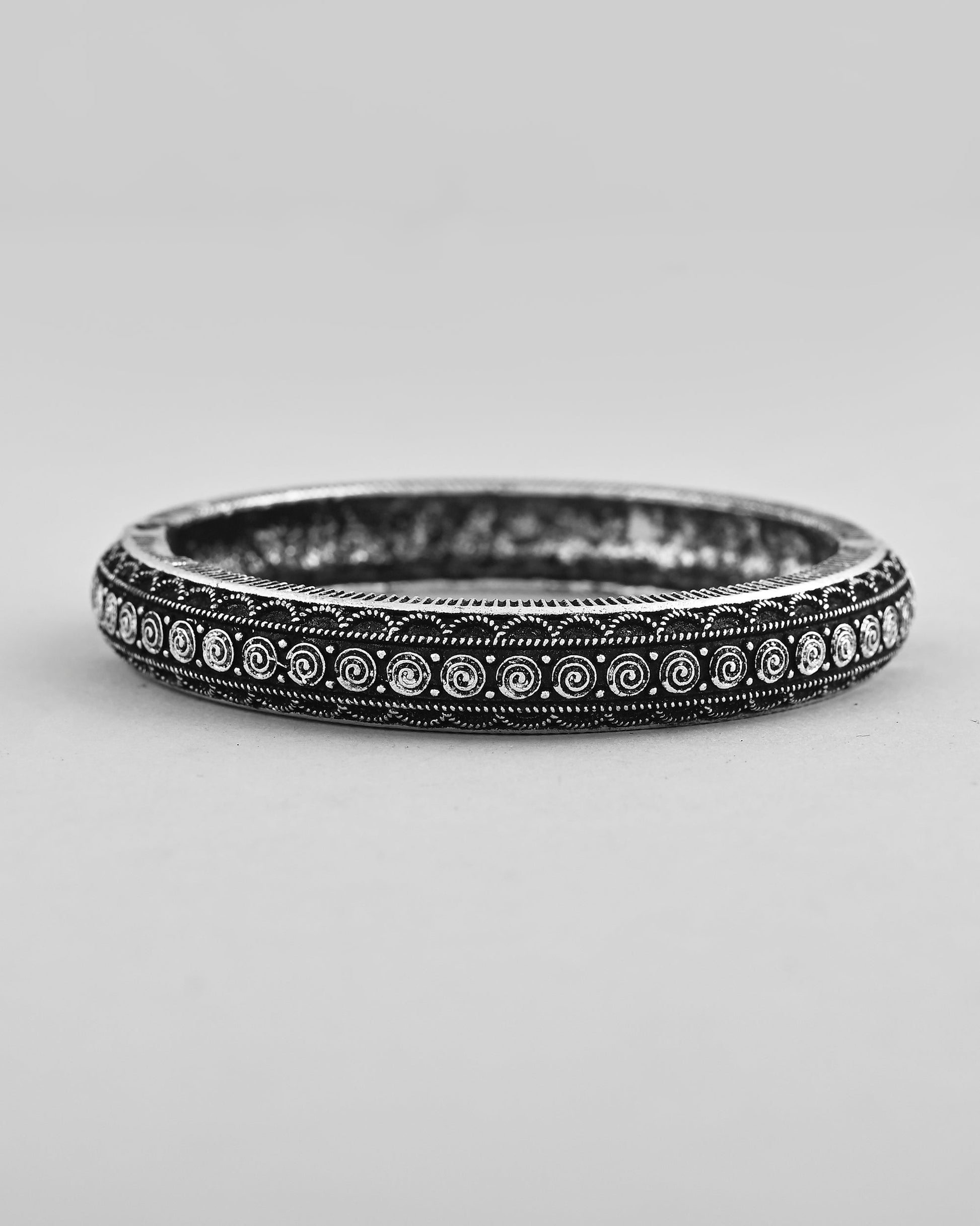 VOJ Rhodium-Plated Contemporay Oxidized Cuff Bracelet - Swadesiicart