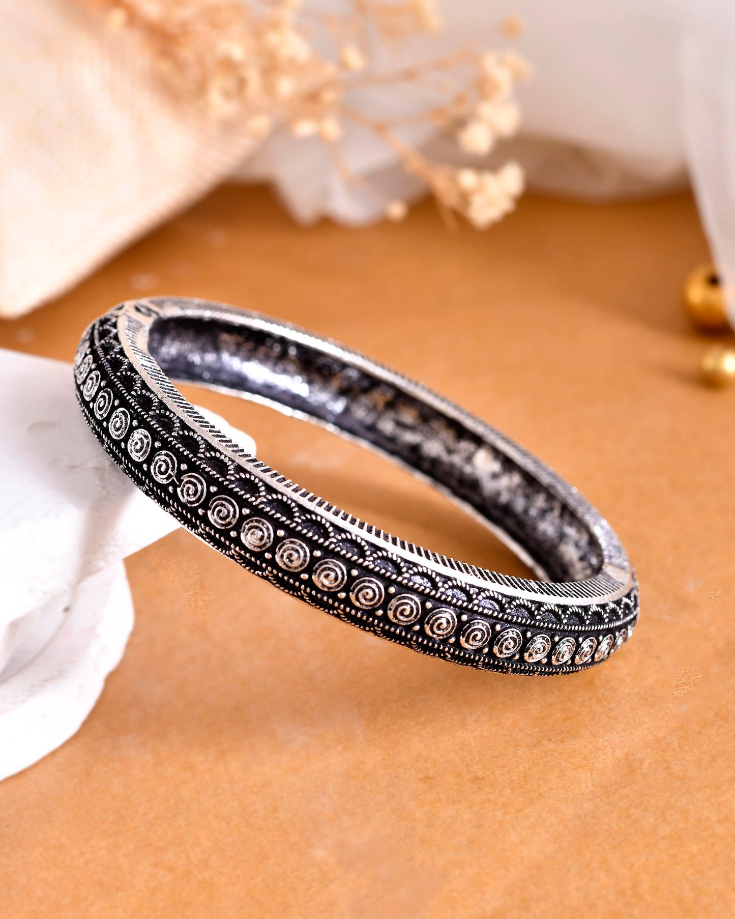 VOJ Rhodium-Plated Contemporay Oxidized Cuff Bracelet - Swadesiicart