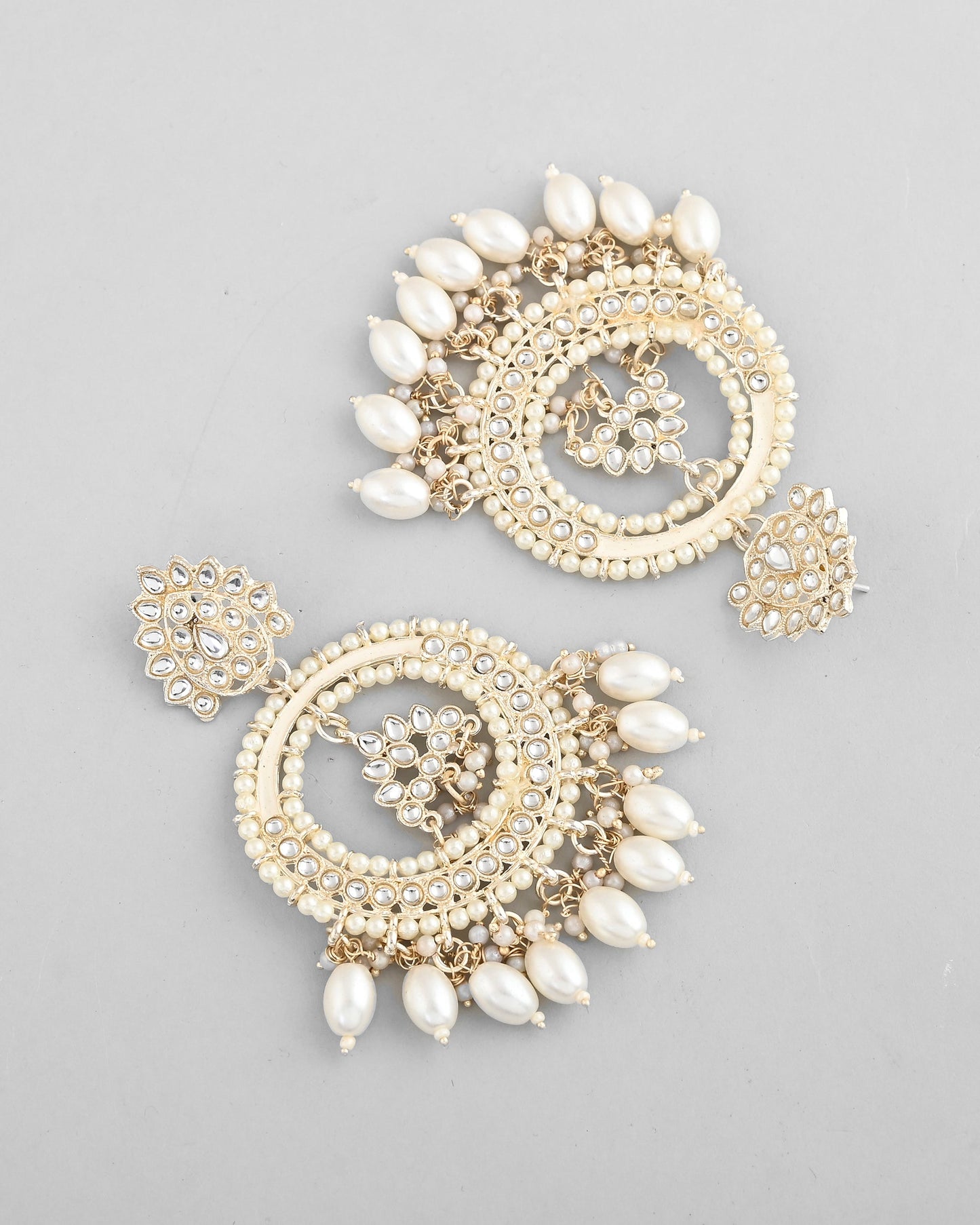 VOJ Gold-Polished Kundan Studded White ChandBali Earrings - Swadesiicart