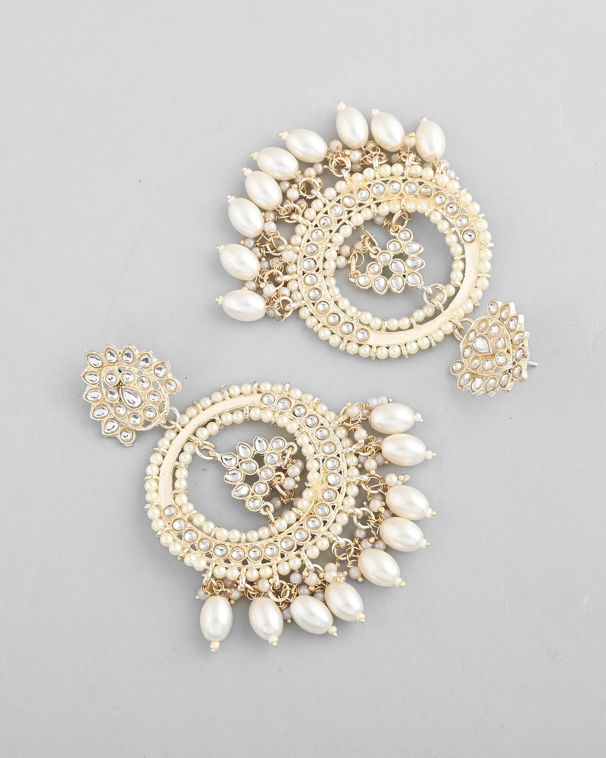 VOJ Gold-Polished Kundan Studded White ChandBali Earrings - Swadesiicart