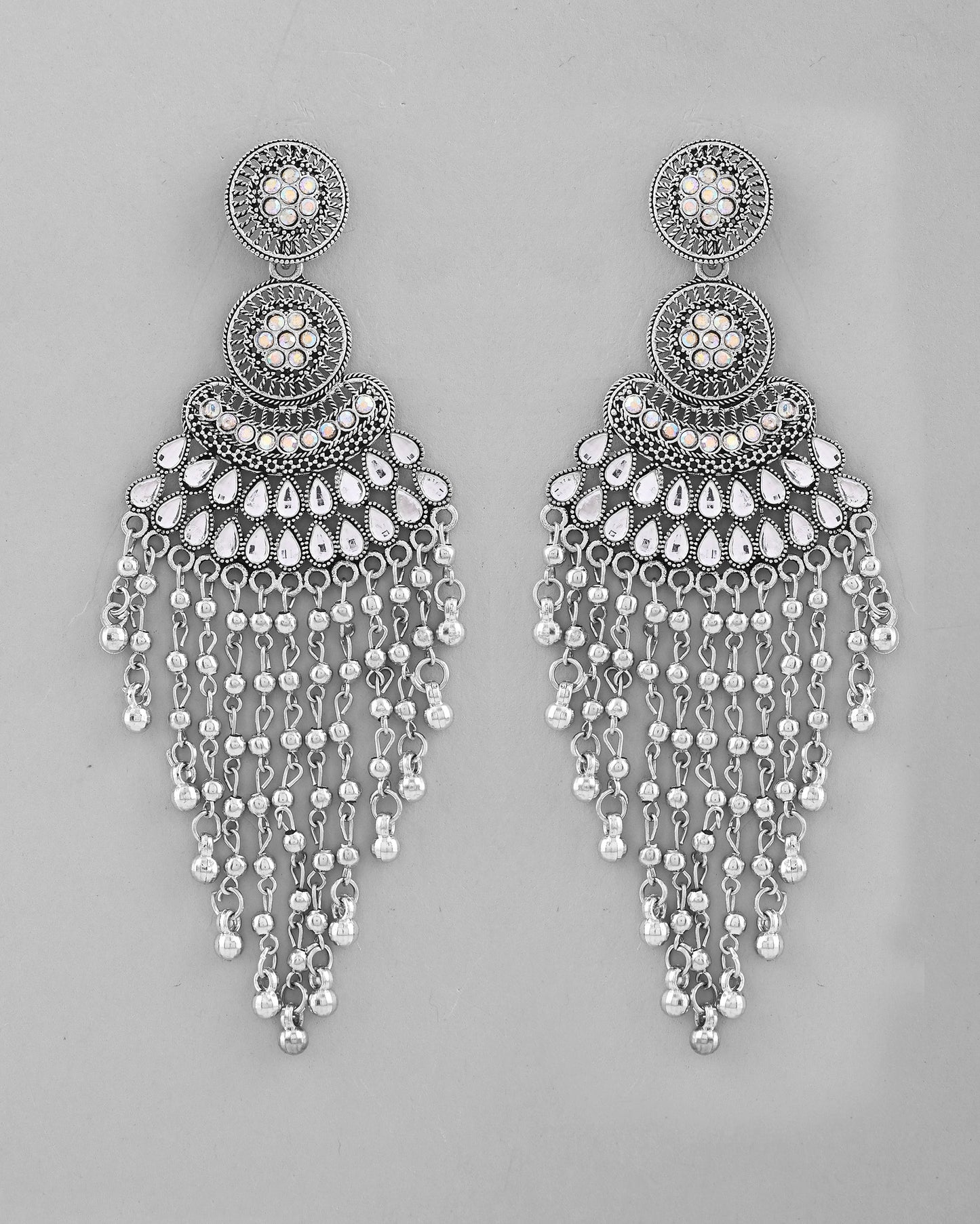 VOJ Silver-Plated Ghungroo Oxidized Drop Long Earrings - Swadesiicart