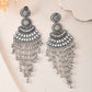 VOJ Silver-Plated Ghungroo Oxidized Drop Long Earrings - Swadesiicart