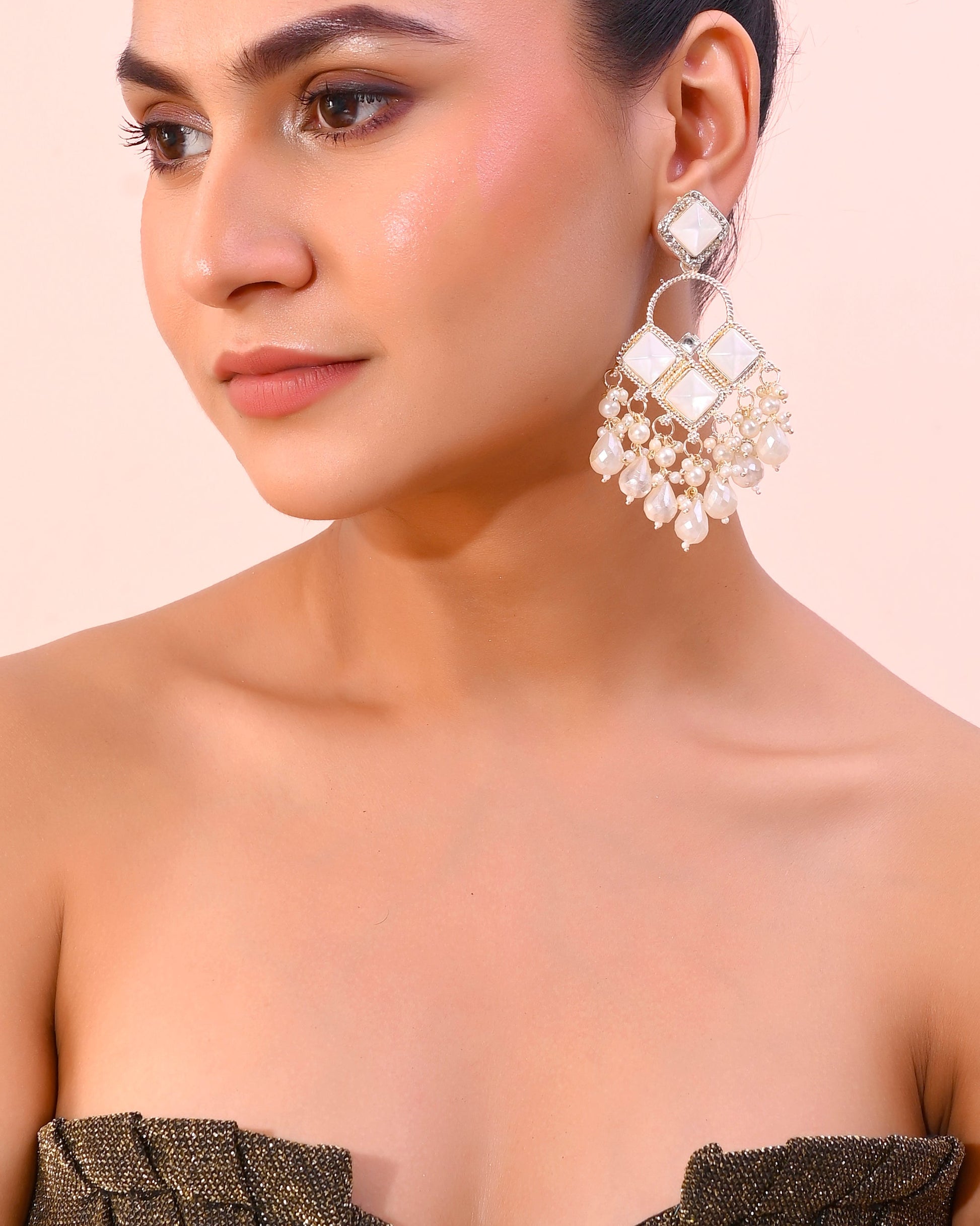 VOJ Gold-Polished geometrical Shaped Classic Drop Earrings - Swadesiicart