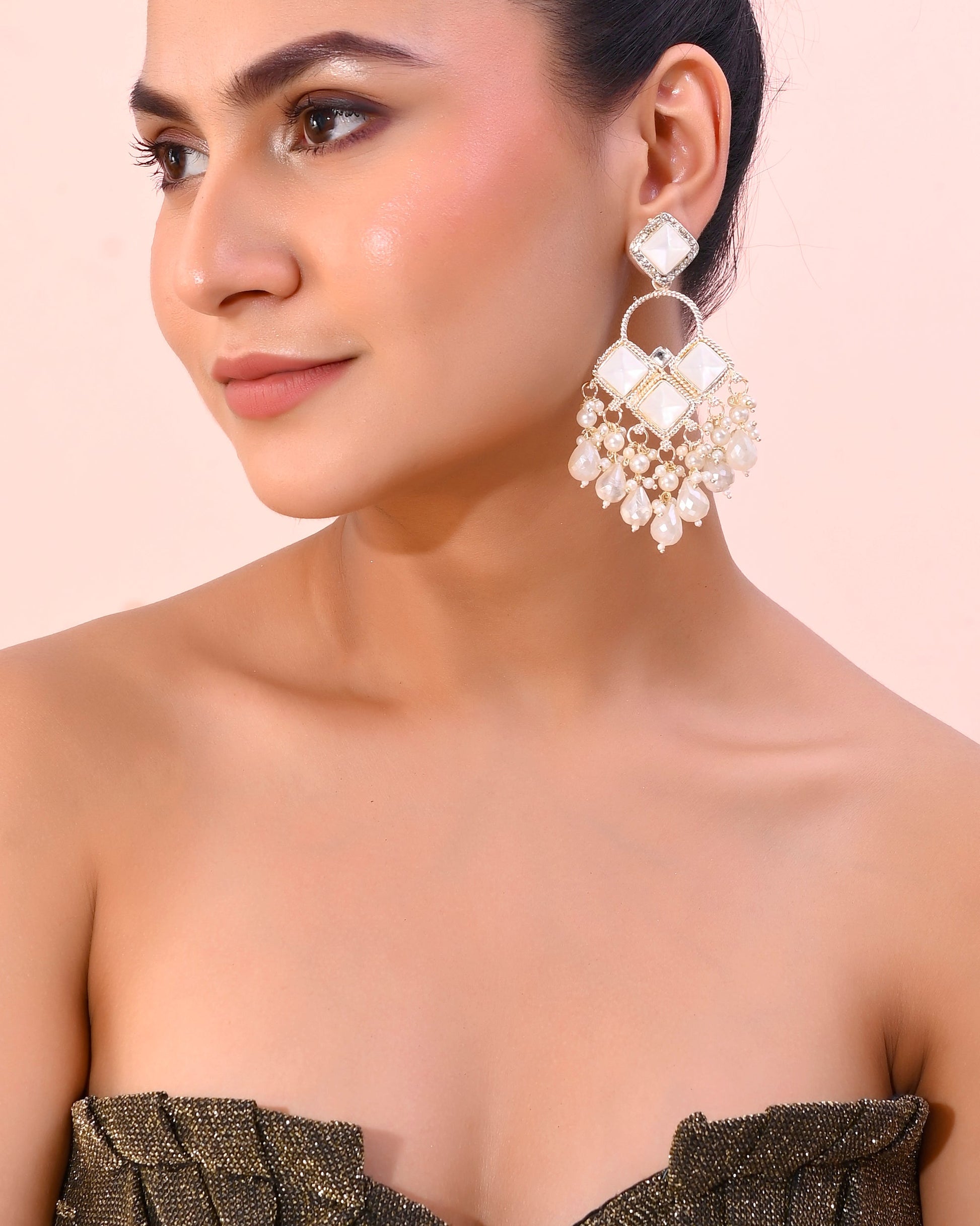 VOJ Gold-Polished geometrical Shaped Classic Drop Earrings - Swadesiicart