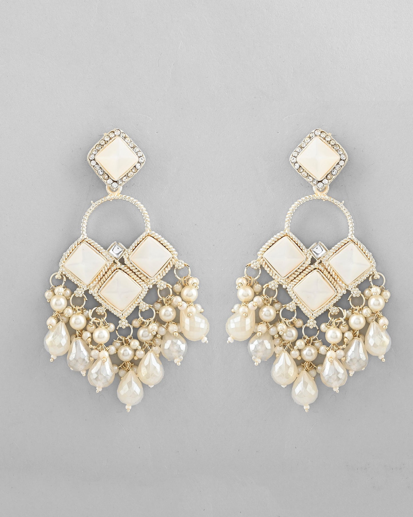 VOJ Gold-Polished geometrical Shaped Classic Drop Earrings - Swadesiicart