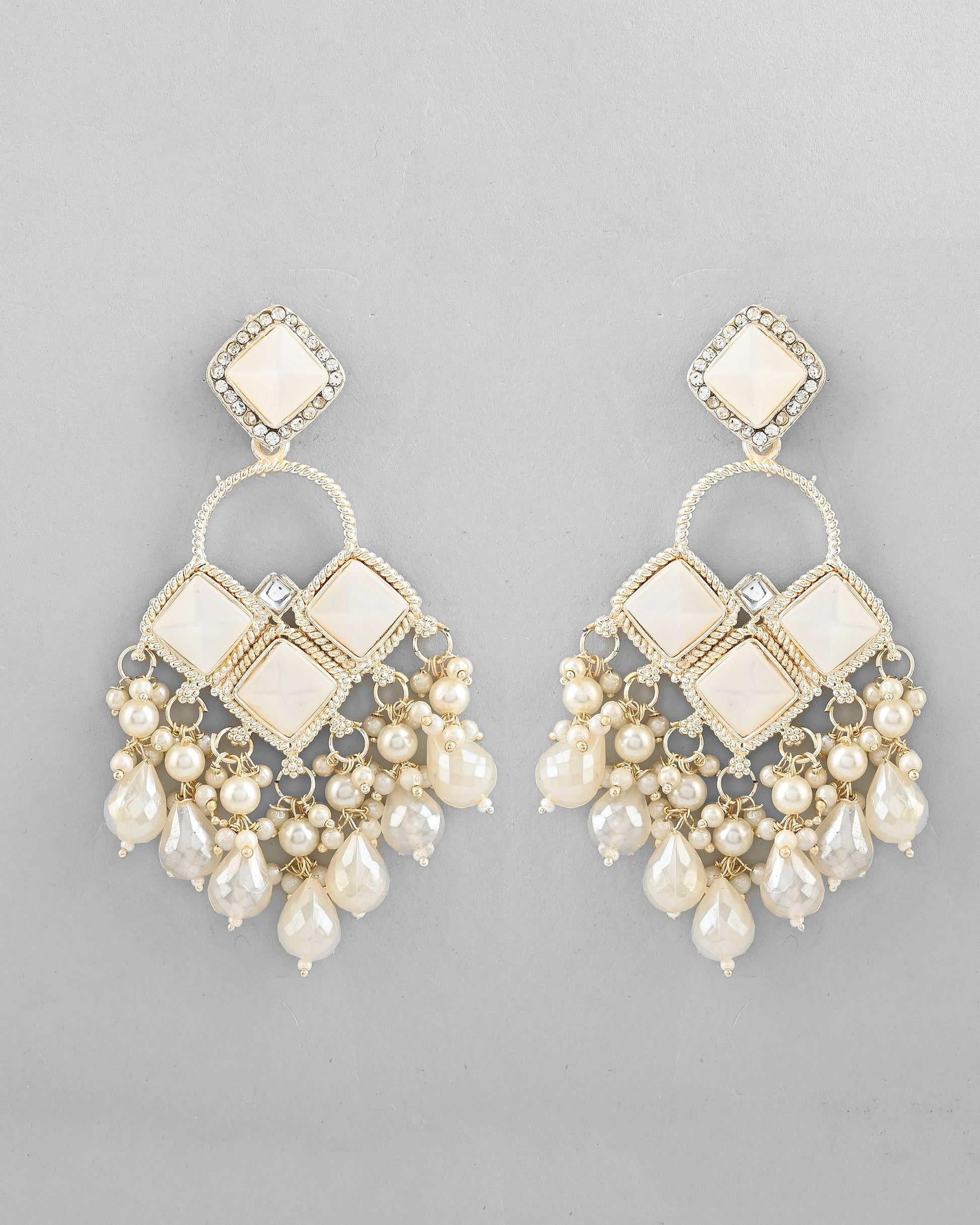 VOJ Gold-Polished geometrical Shaped Classic Drop Earrings - Swadesiicart