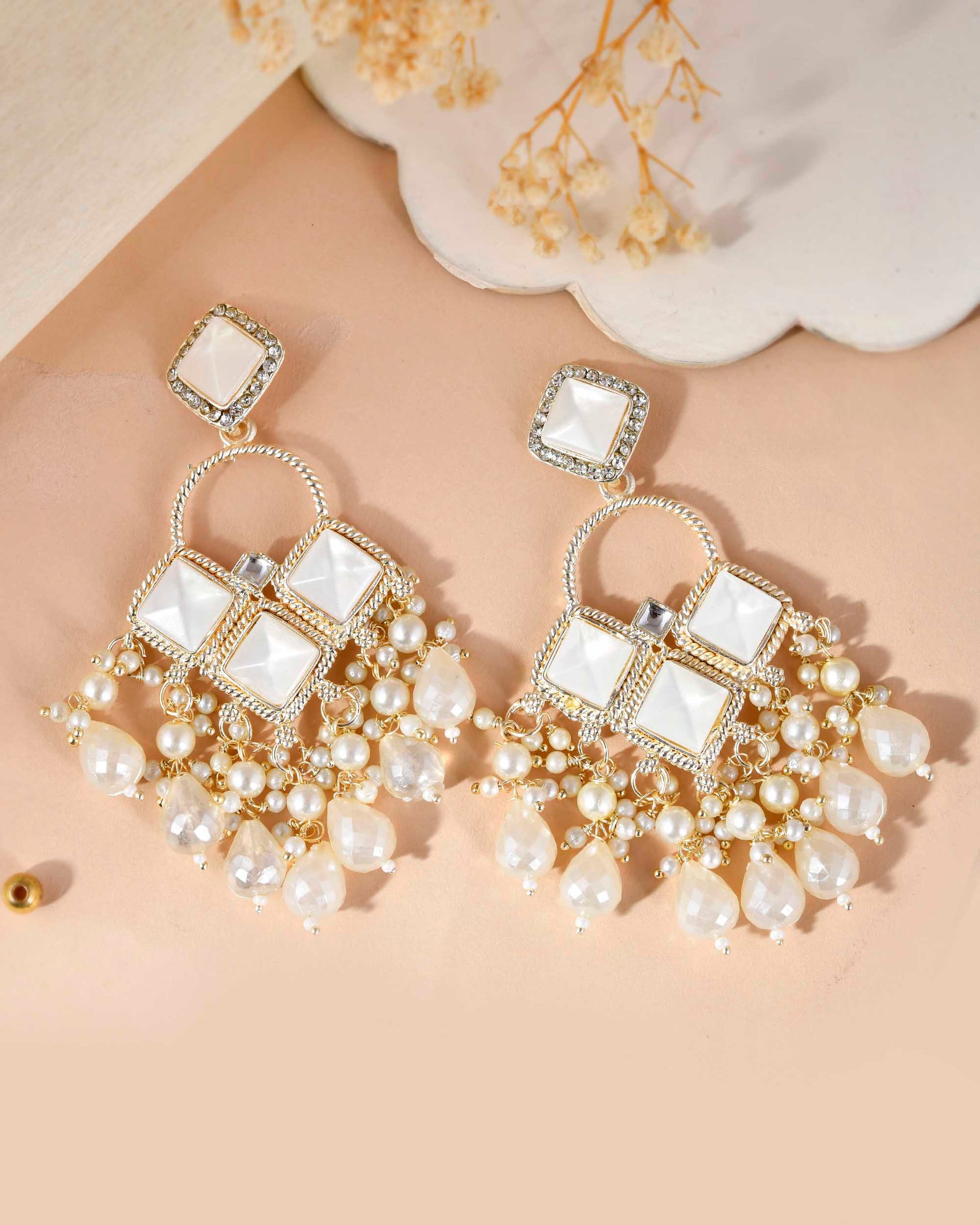 VOJ Gold-Polished geometrical Shaped Classic Drop Earrings - Swadesiicart